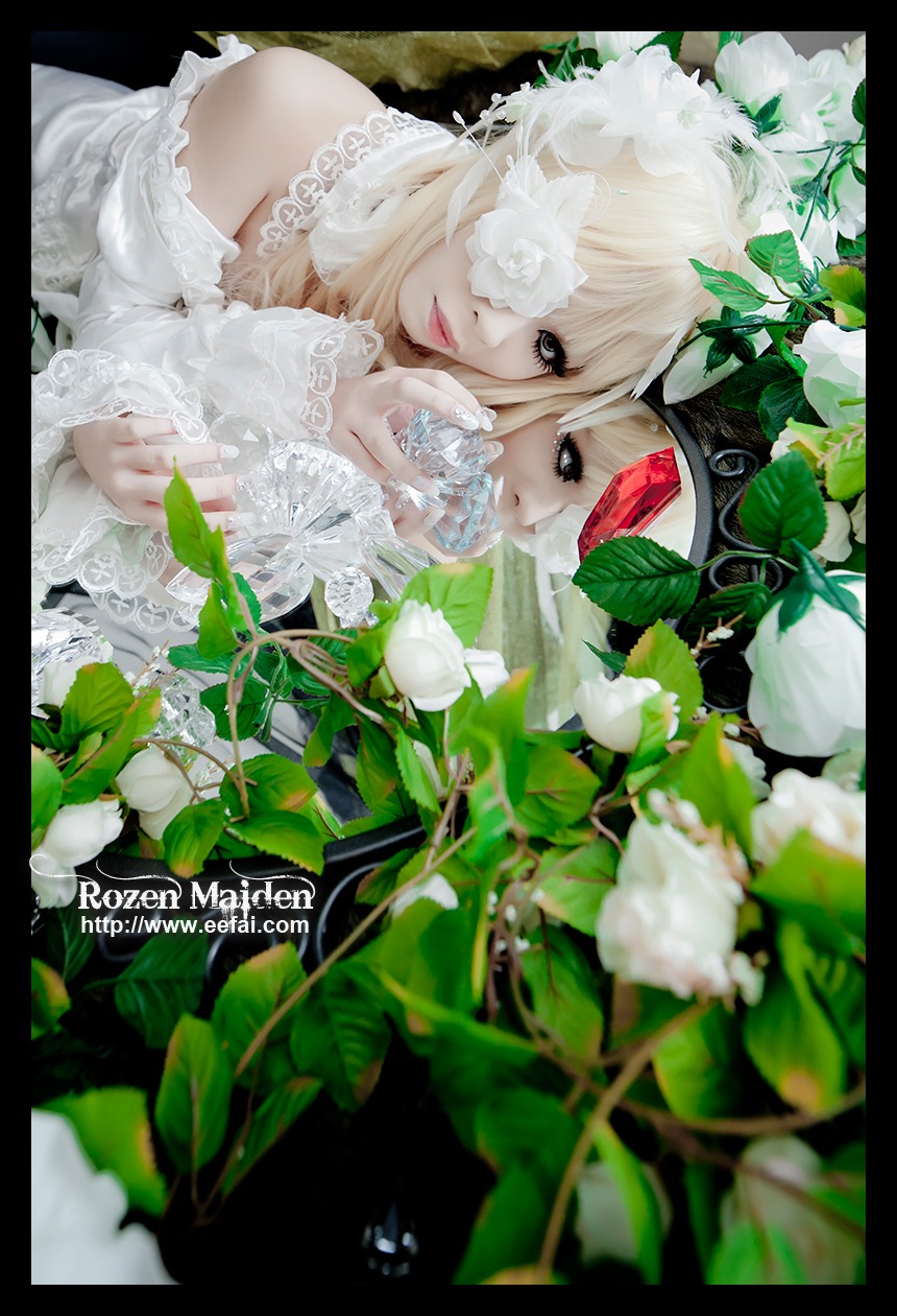 2girls bare_shoulders black_border blonde_hair dress flower hair_over_one_eye kirakishou leaf letterboxed lips long_hair multiple_girls plant solo
