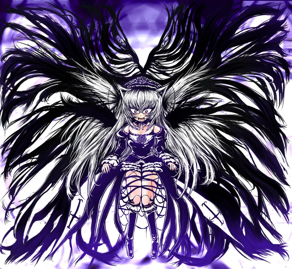 1girl dress image long_hair silver_hair solo suigintou very_long_hair wings
