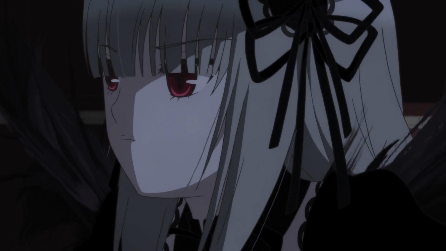 1girl bangs blunt_bangs hair_ribbon image red_eyes ribbon solo suigintou