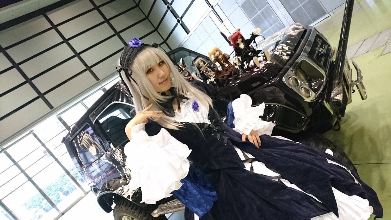 black_wings dress indoors long_hair multiple_girls solo suigintou window wings