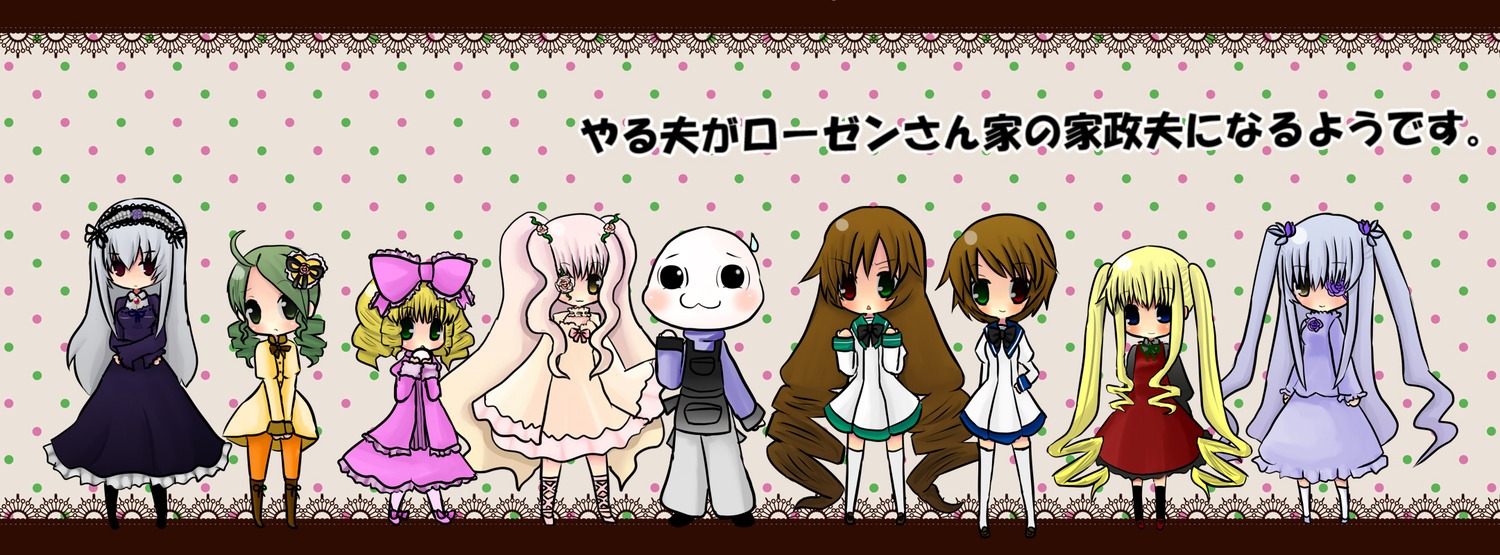 6+girls blonde_hair blue_eyes bow brown_hair dress green_eyes hina_ichigo image kanaria long_hair multiple multiple_girls pantyhose polka_dot shinku short_hair silver_hair souseiseki suigintou suiseiseki tagme twintails very_long_hair