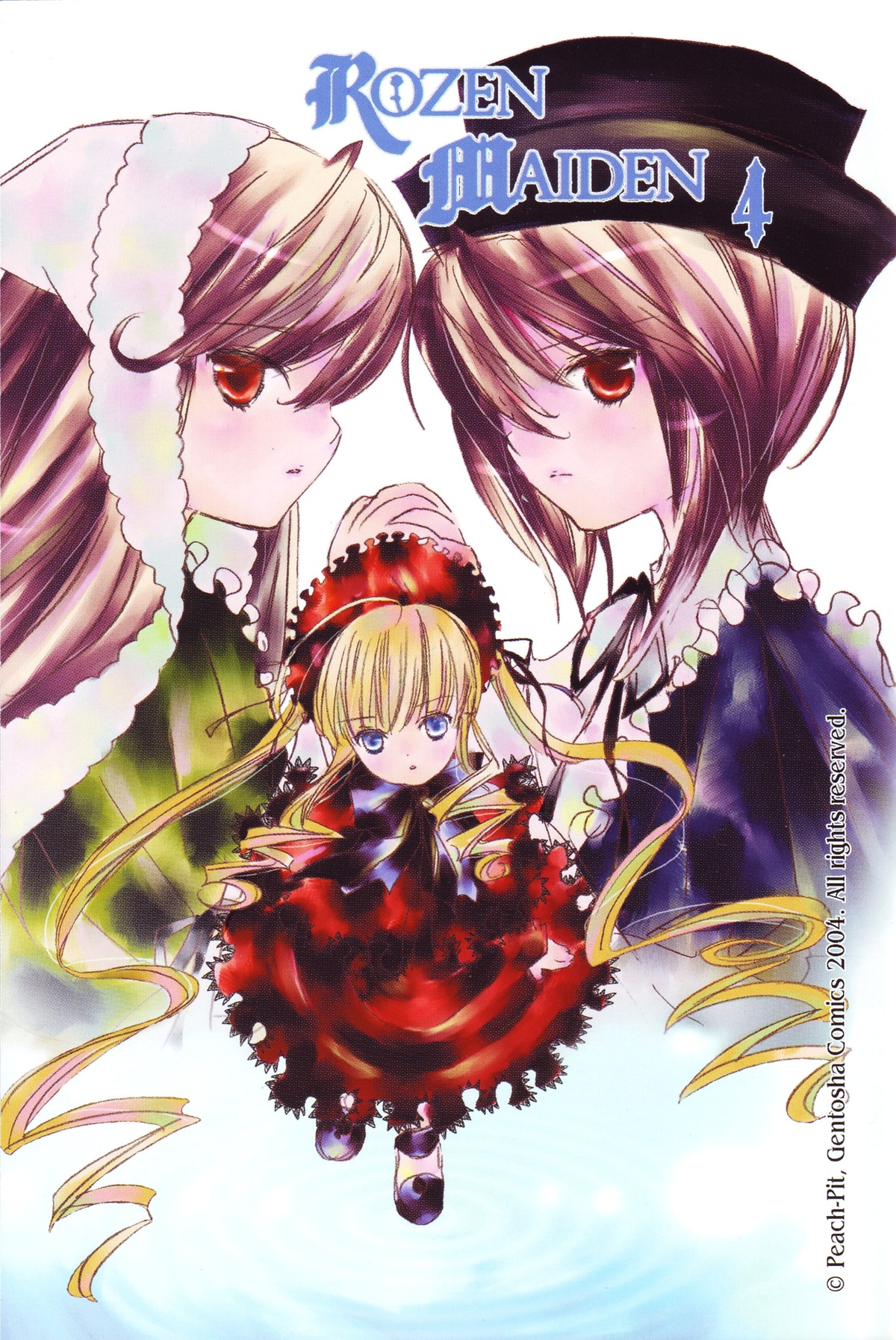 3girls auto_tagged blonde_hair blue_eyes blush bonnet bow brown_hair dress drill_hair hat image long_hair long_sleeves looking_at_viewer multiple multiple_girls red_eyes shinku suiseiseki tagme twintails very_long_hair