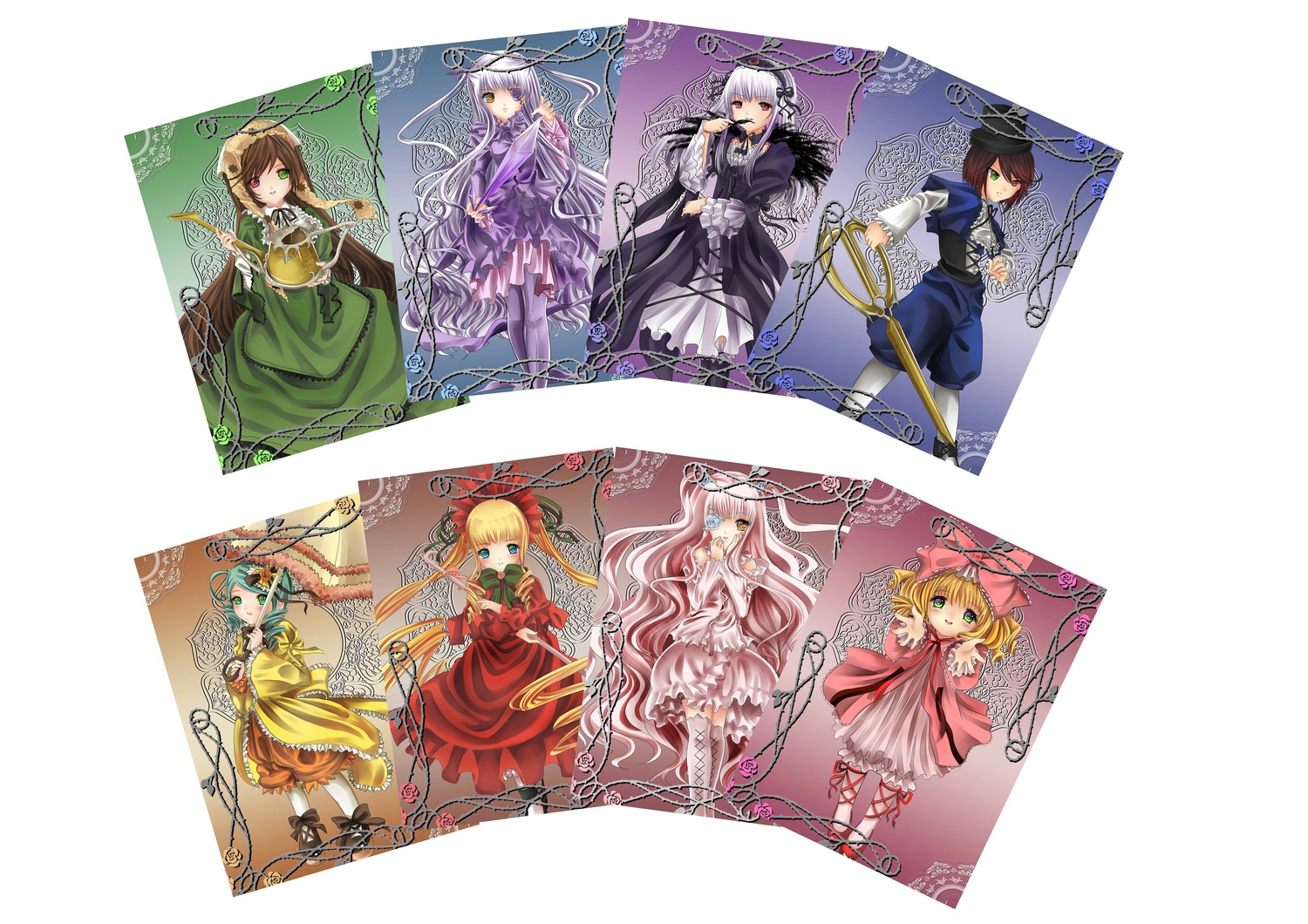 6+girls black_hair blonde_hair blue_eyes boots bow brown_hair dress flower frills gloves green_eyes green_hair hair_ornament hat hina_ichigo image kanaria long_hair multiple multiple_girls pantyhose pink_bow pipe red_eyes ribbon shinku short_hair silver_hair souseiseki suigintou suiseiseki tagme very_long_hair weapon white_hair wings yellow_eyes