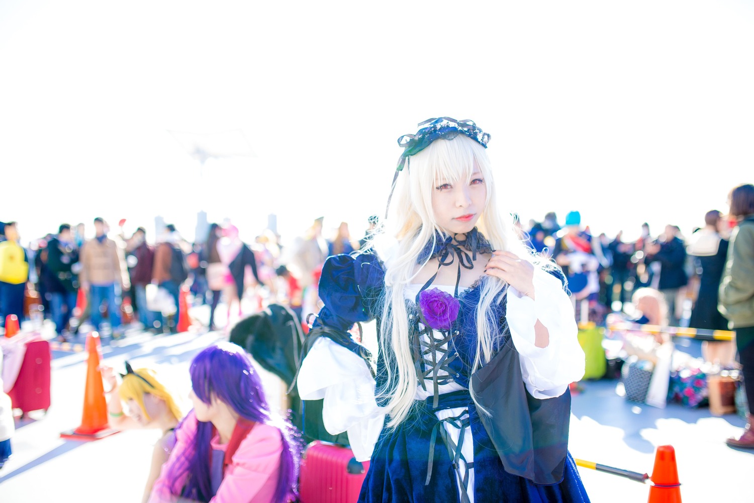 3d blurry blurry_background blurry_foreground depth_of_field dress flower hairband long_hair multiple_girls photo rose solo suigintou