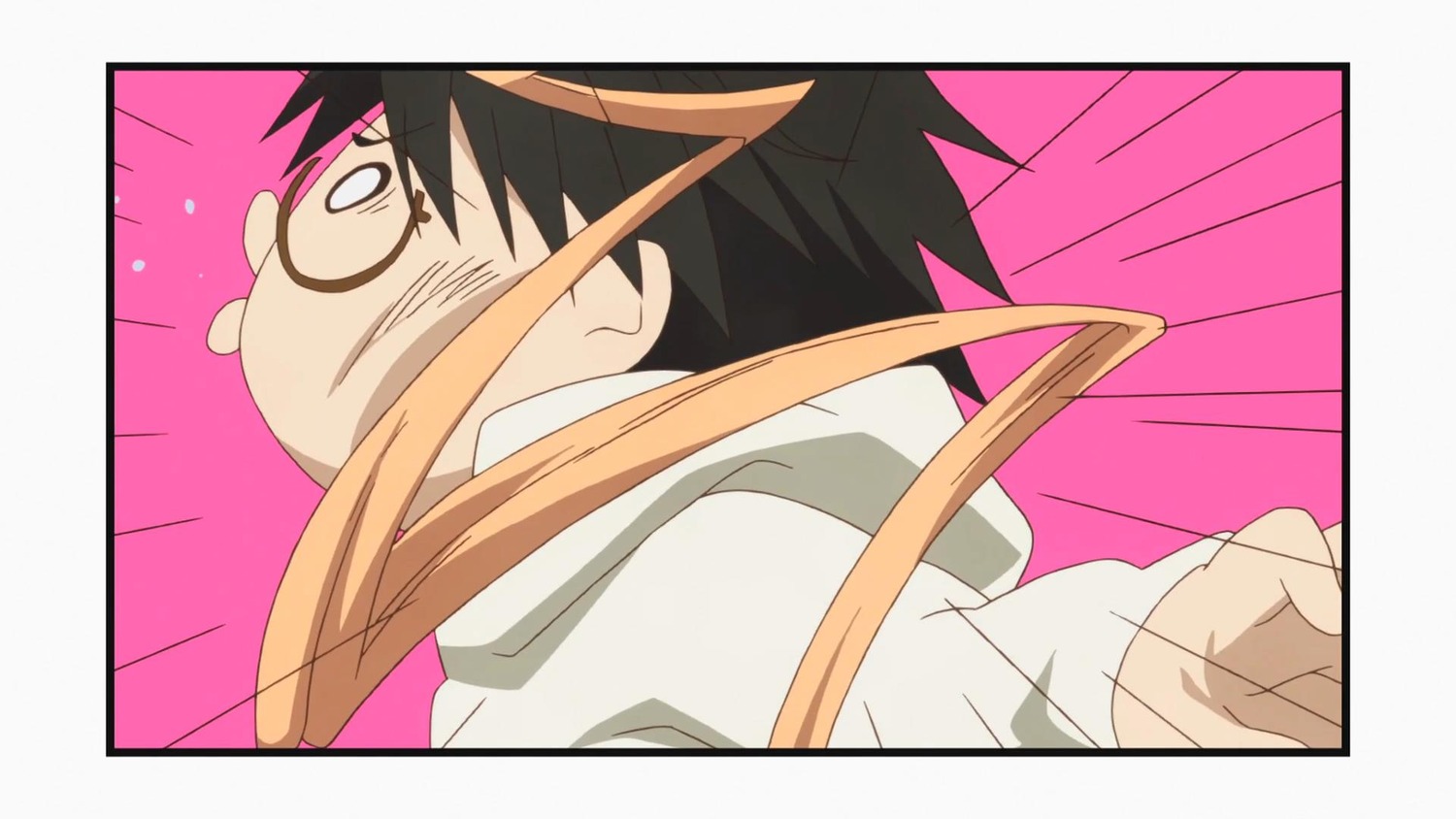1boy auto_tagged black_hair emphasis_lines glasses hood hood_down hoodie human long_hair long_sleeves sakurada_jun screenshot solo surprised