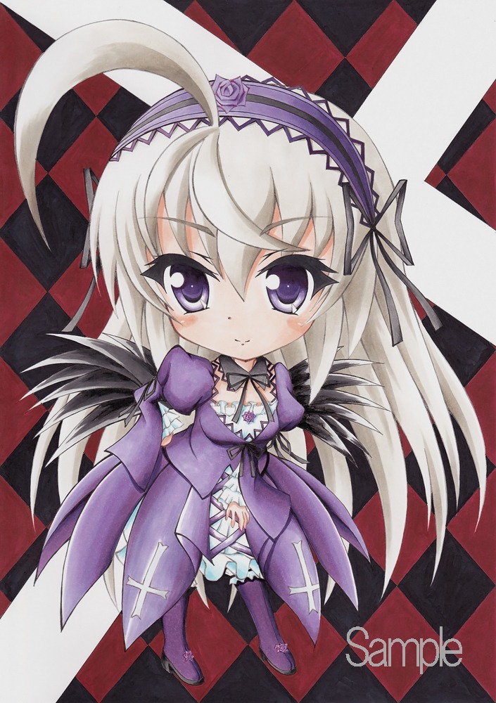 1girl ahoge argyle argyle_background argyle_legwear auto_tagged board_game checkerboard_cookie checkered checkered_background checkered_floor checkered_kimono checkered_scarf checkered_skirt chess_piece chibi colorful diamond_(shape) dress flag floor flower hairband himekaidou_hatate holding_flag image lolita_hairband long_hair marker_(medium) on_floor perspective plaid_background purple_eyes race_queen reflection reflective_floor rose silver_hair solo suigintou thighhighs tile_floor tile_wall tiles vanishing_point