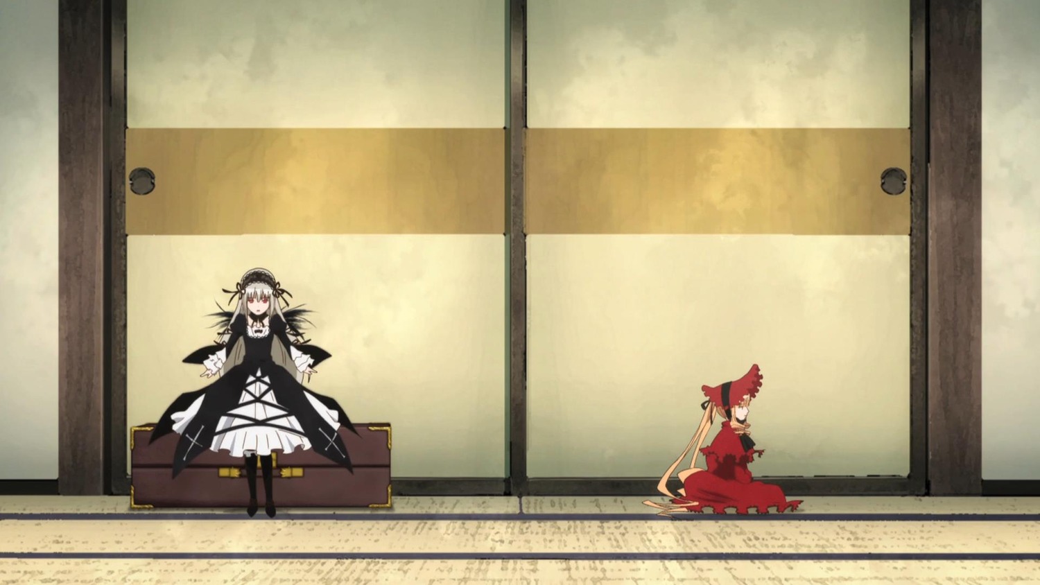 2girls dress hakurei_reimu image multiple_girls pair shinku sitting suigintou tatami