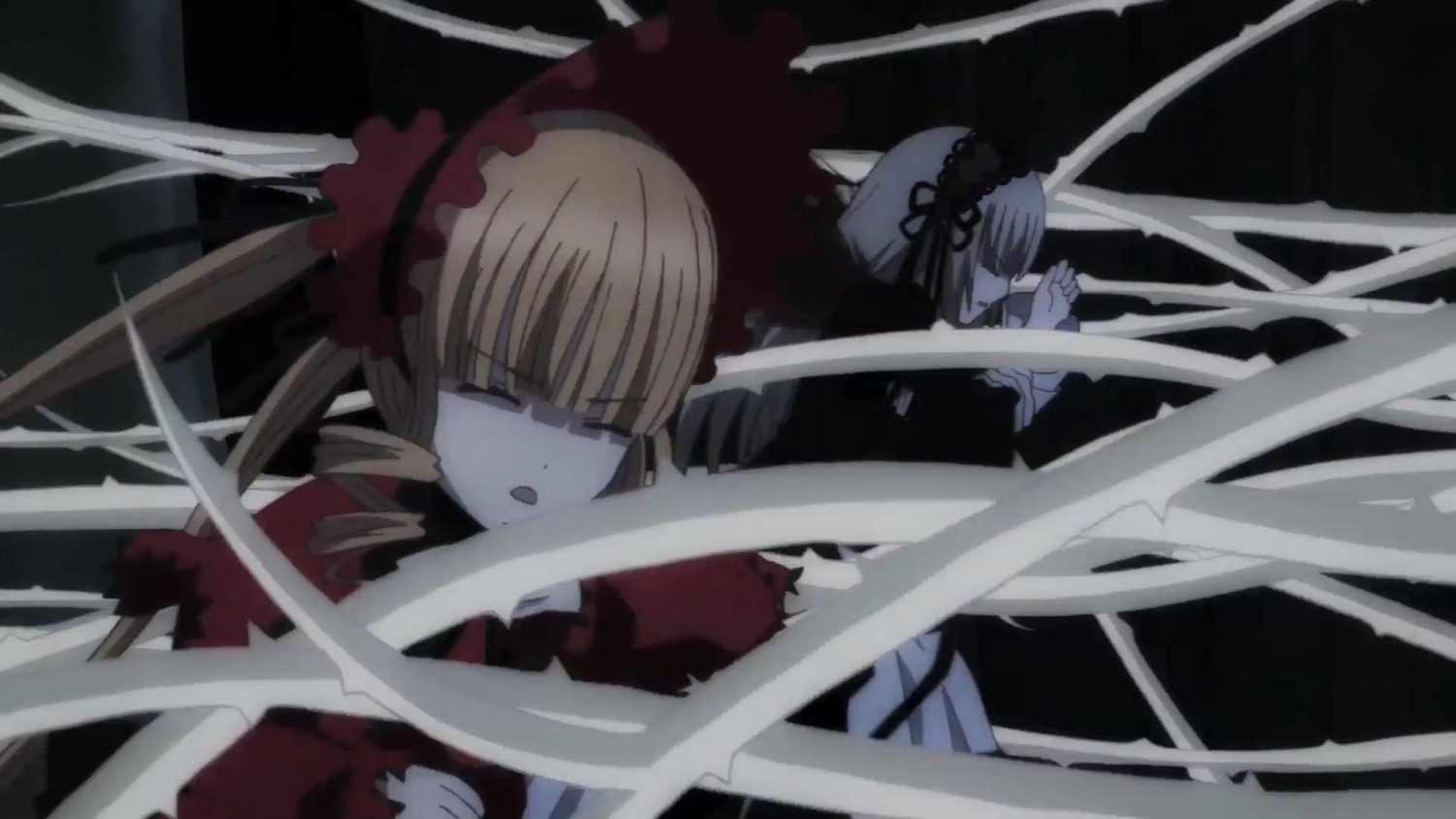 2girls blonde_hair closed_eyes dress frills hairband image long_hair multiple_girls pair shinku suigintou wings