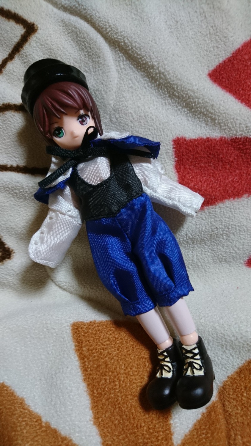 1girl bangs black_footwear blue_skirt boots cross-laced_footwear doll full_body hat long_sleeves looking_at_viewer red_hair shoes short_hair solo souseiseki standing white_legwear