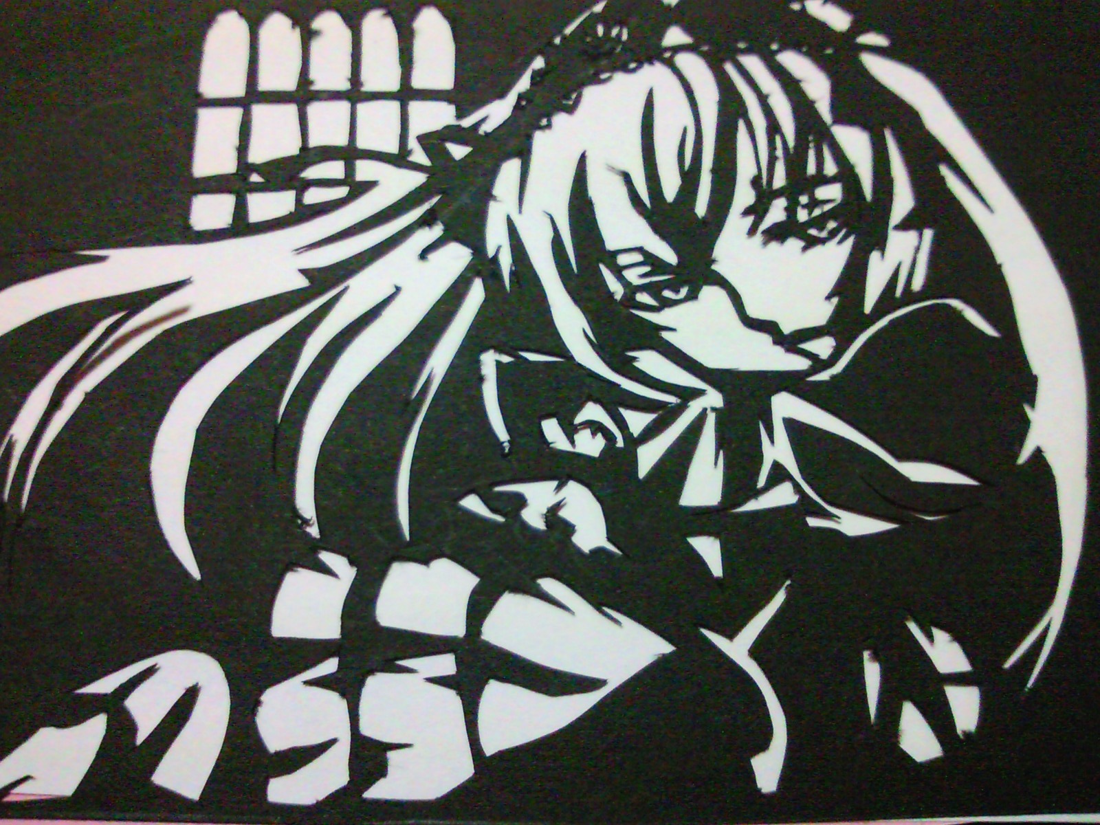 1girl image long_hair looking_at_viewer monochrome solo suigintou traditional_media upper_body
