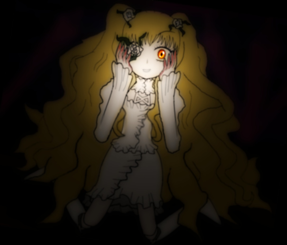 1girl blonde_hair dress flower hair_flower hair_ornament image kirakishou long_hair rose smile solo very_long_hair