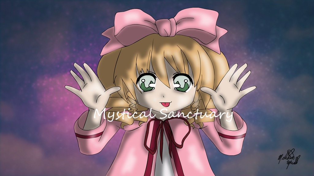 1girl against_glass blonde_hair bow dress green_eyes hina_ichigo hinaichigo image long_sleeves looking_at_viewer pink_bow pink_dress solo tongue tongue_out upper_body