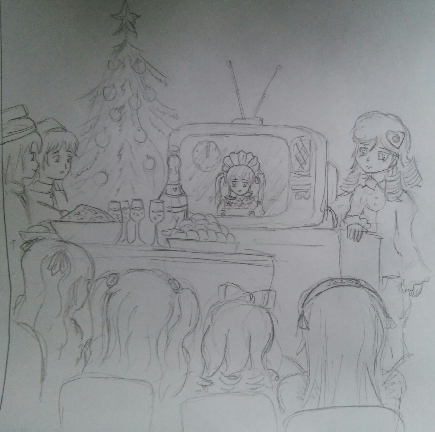 detached_sleeves food frog_hair_ornament greyscale hair_ornament hair_tubes hat image kochiya_sanae long_hair monochrome multiple multiple_girls snake_hair_ornament tagme yasaka_kanako