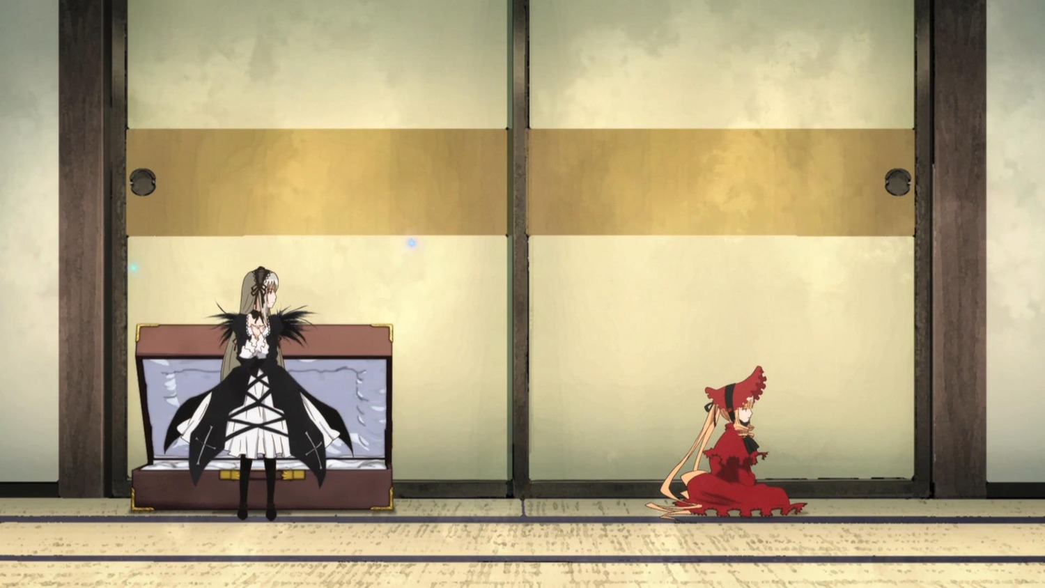 black_hair bow detached_sleeves hair_bow hakurei_reimu image long_hair multiple_girls pair shinku suigintou tatami