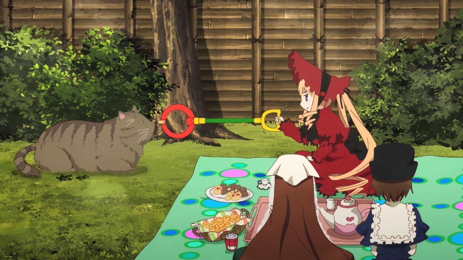 basket blonde_hair braid brown_hair bush dress food grass hat image multiple multiple_girls outdoors tagme tree
