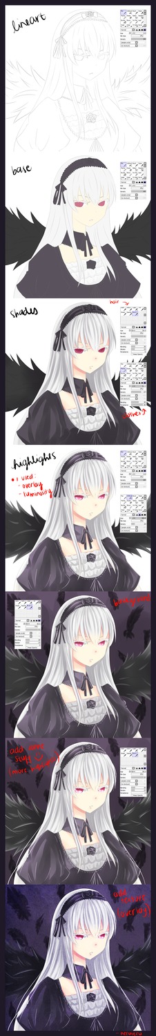 1girl blush closed_eyes dress eyebrows_visible_through_hair hairband image long_hair looking_at_viewer smile solo suigintou