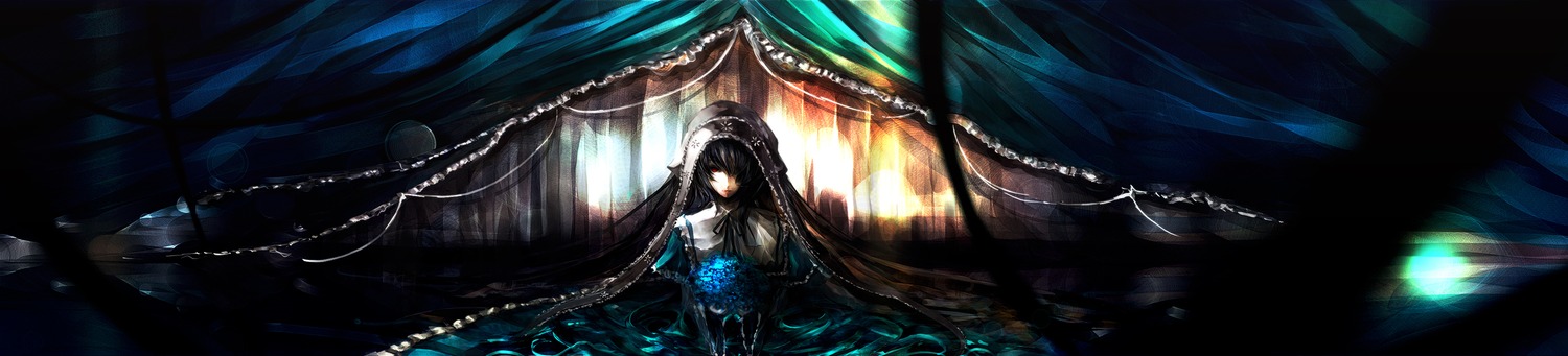 1girl black_hair chain dress image long_hair solo suiseiseki very_long_hair