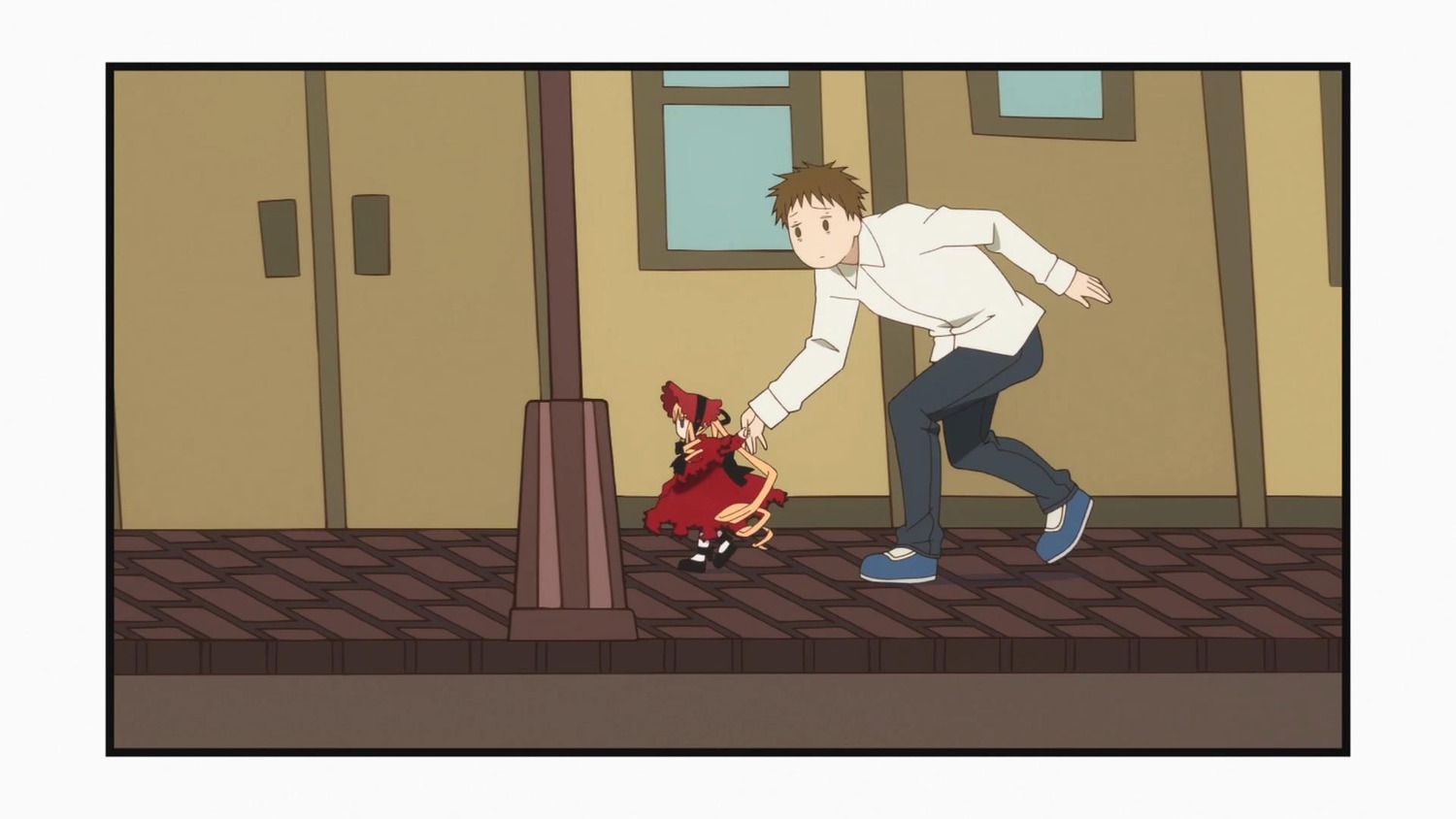 1boy 1girl brown_hair comic emiya_shirou hakurei_reimu image pants shinku solo