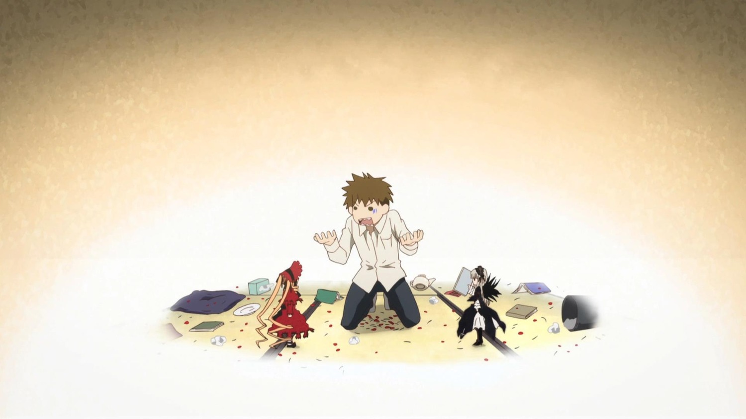 1boy black_pants brown_hair ikari_shinji image multiple_boys pair pants sakurada_jun shinku suigintou