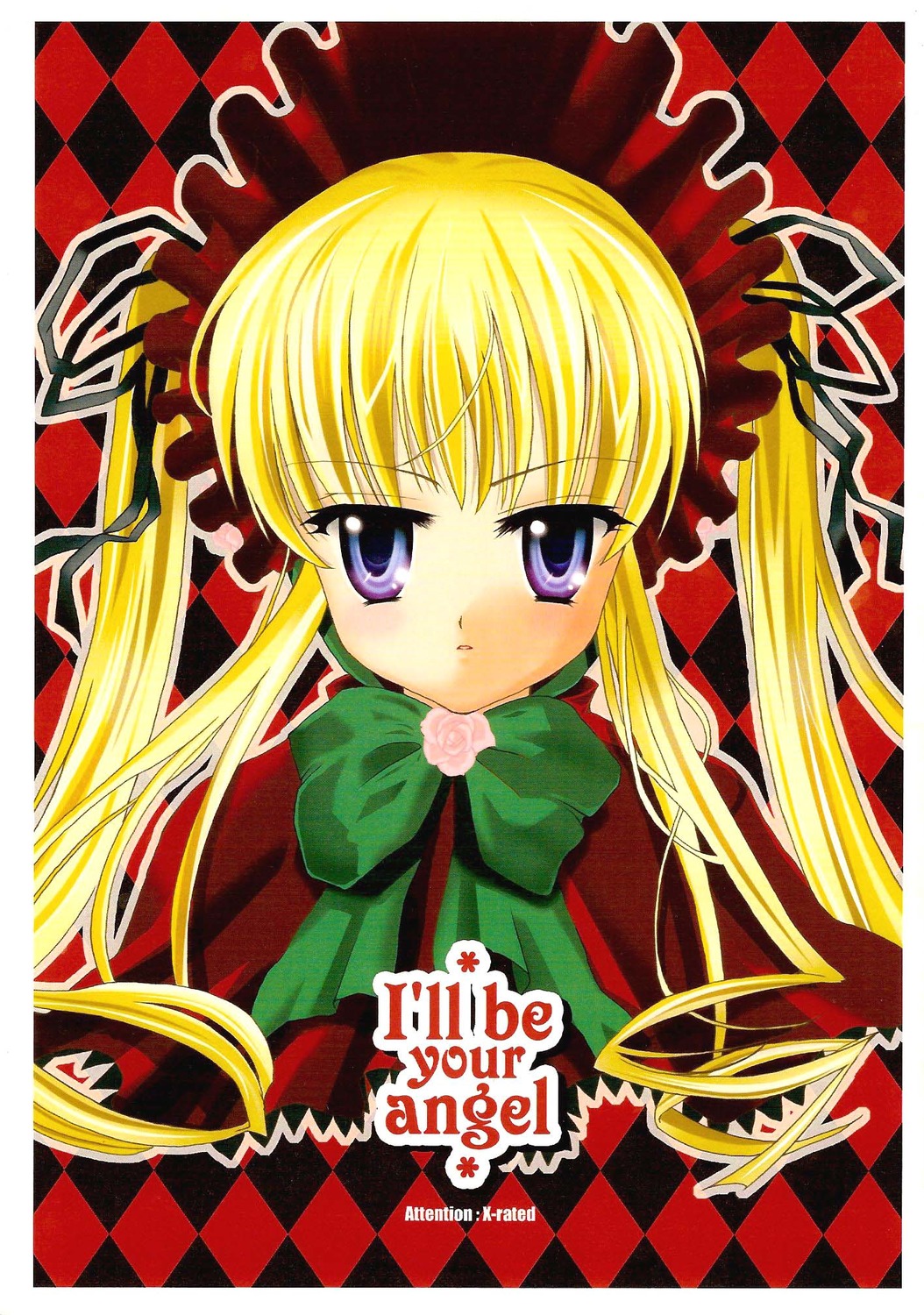 1girl argyle argyle_background argyle_legwear auto_tagged blonde_hair blue_eyes board_game bow bowtie checkerboard_cookie checkered checkered_background checkered_floor checkered_kimono checkered_skirt chess_piece drill_hair flag flower green_bow green_neckwear image long_hair looking_at_viewer perspective pink_rose plaid_background rose shinku sidelocks solo tile_floor tile_wall tiles twin_drills twintails vanishing_point