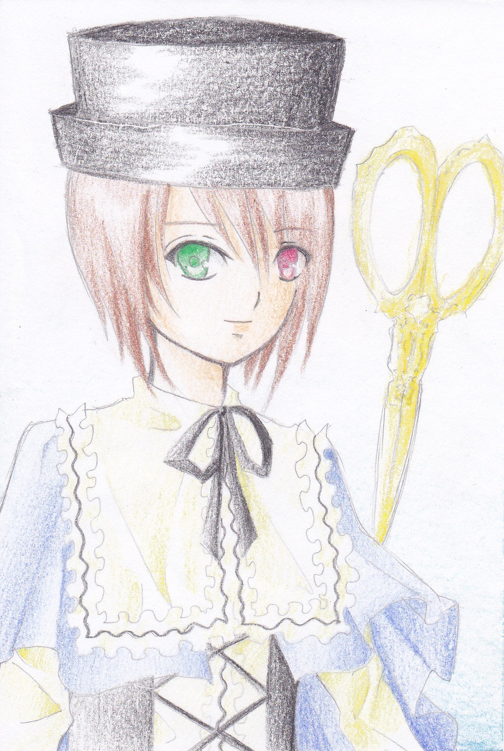 1girl closed_mouth green_eyes hat heterochromia image looking_at_viewer neck_ribbon pink_hair red_eyes ribbon short_hair simple_background smile solo souseiseki upper_body white_background