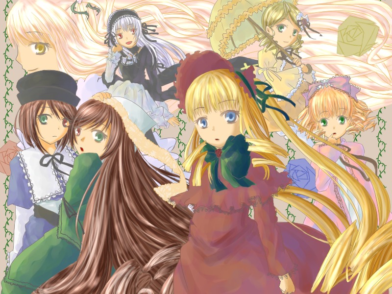6+girls blonde_hair blue_dress blue_eyes bow brown_hair dress drill_hair flower frills green_dress green_eyes hat heterochromia hina_ichigo image kanaria long_hair long_sleeves looking_at_viewer multiple multiple_girls open_mouth pink_bow red_dress red_eyes rose shinku short_hair siblings silver_hair sisters smile souseiseki suigintou suiseiseki tagme twins twintails very_long_hair