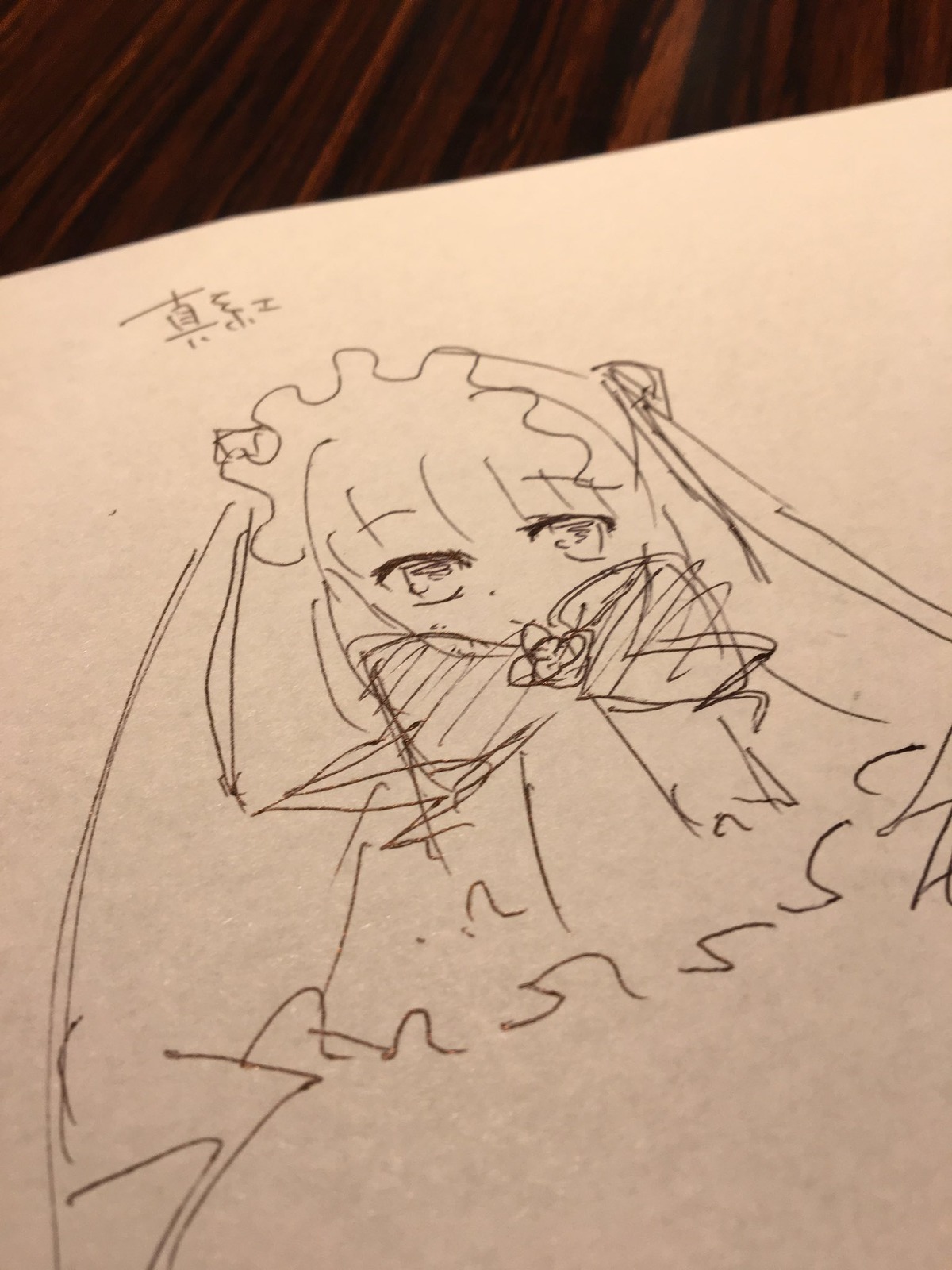 1girl bangs eyebrows_visible_through_hair image long_hair long_sleeves looking_at_viewer maid_headdress monochrome parted_bangs photo shinku simple_background sleeves_past_fingers sleeves_past_wrists solo traditional_media upper_body white_background