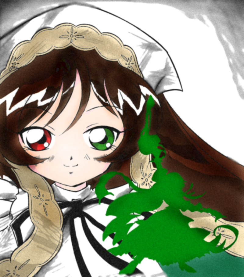 1girl brown_hair dress gradient_hair green_eyes hijiri_byakuren image long_hair long_sleeves looking_at_viewer multicolored_hair red_eyes ribbon smile solo suiseiseki