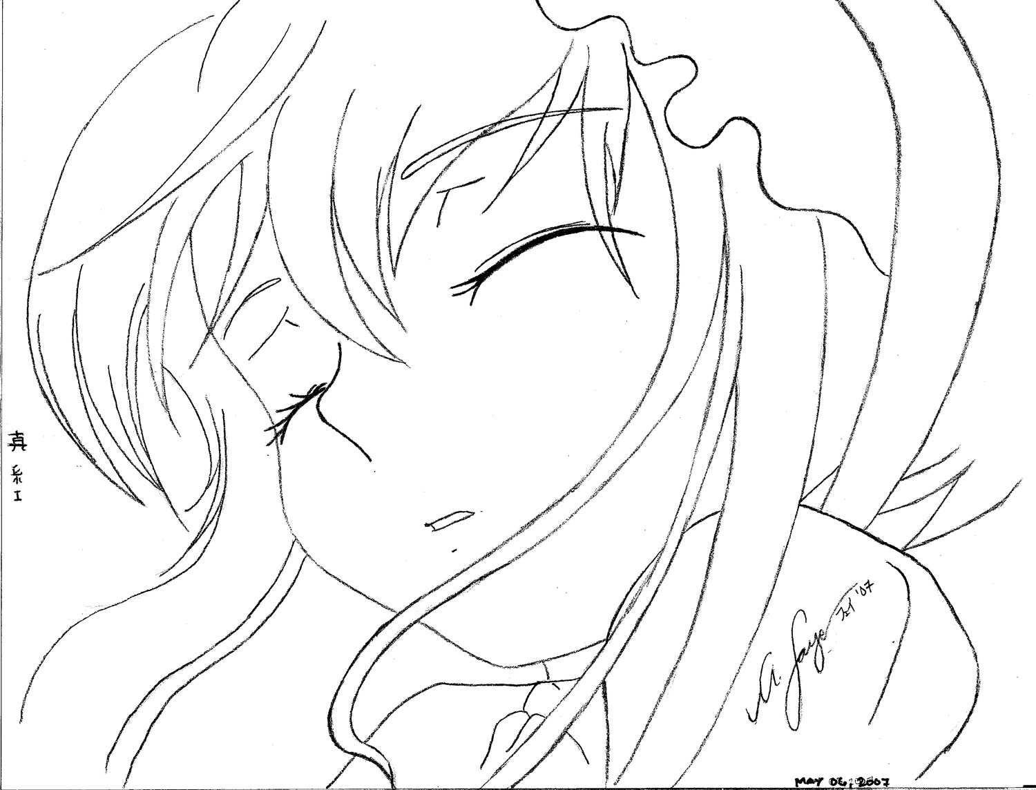 1girl blush closed_eyes dated eyebrows_visible_through_hair flandre_scarlet greyscale image monochrome remilia_scarlet signature solo suigintou twitter_username white_background wings