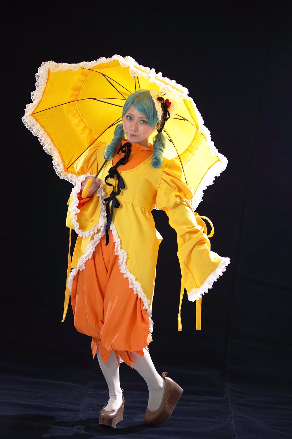 1girl black_umbrella full_body holding holding_umbrella kanaria looking_at_viewer parasol rain raincoat red_umbrella rubber_boots solo standing transparent_umbrella umbrella wide_sleeves