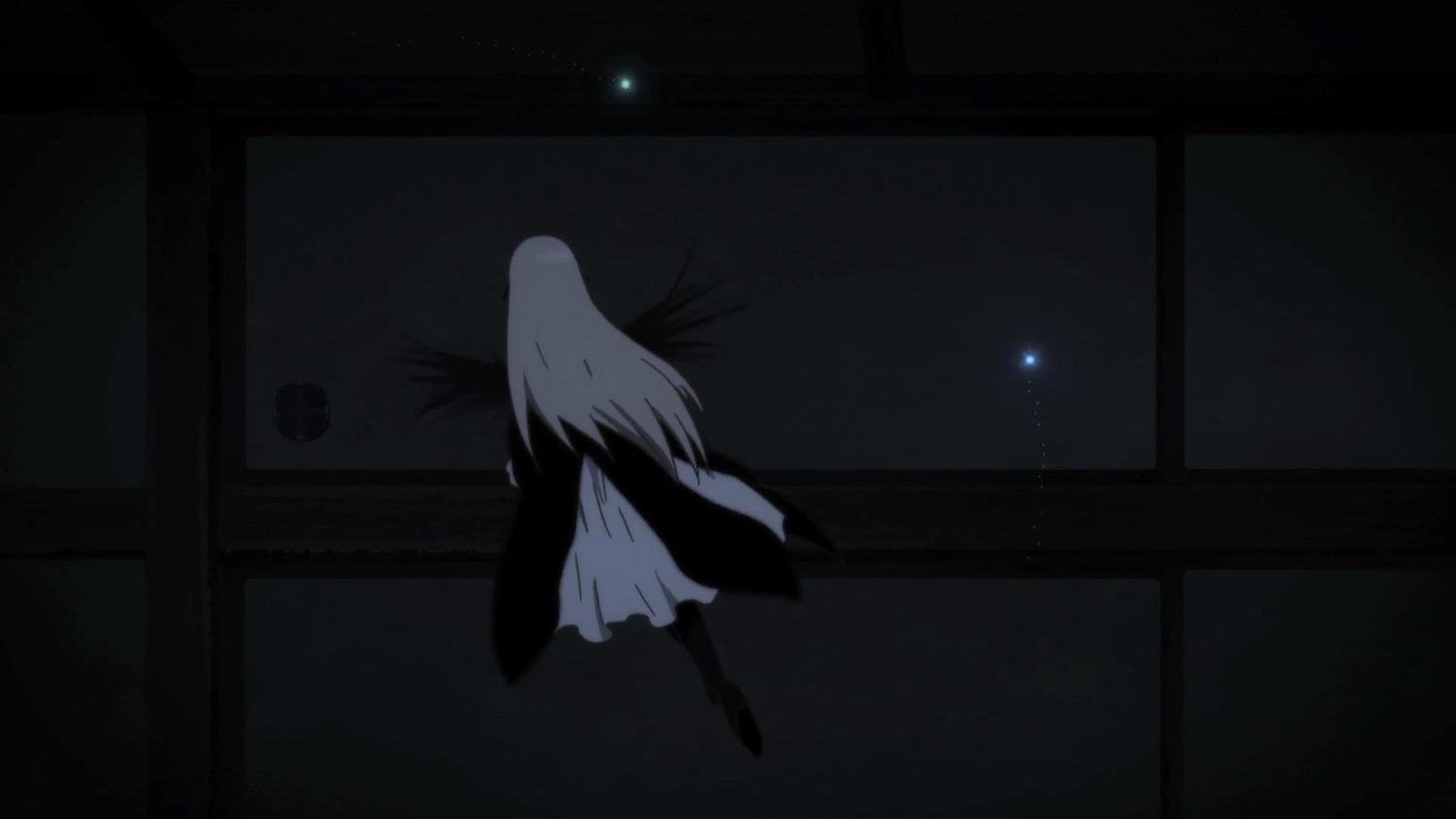 1girl auto_tagged dark dress image indoors long_hair night sky solo standing suigintou white_dress window