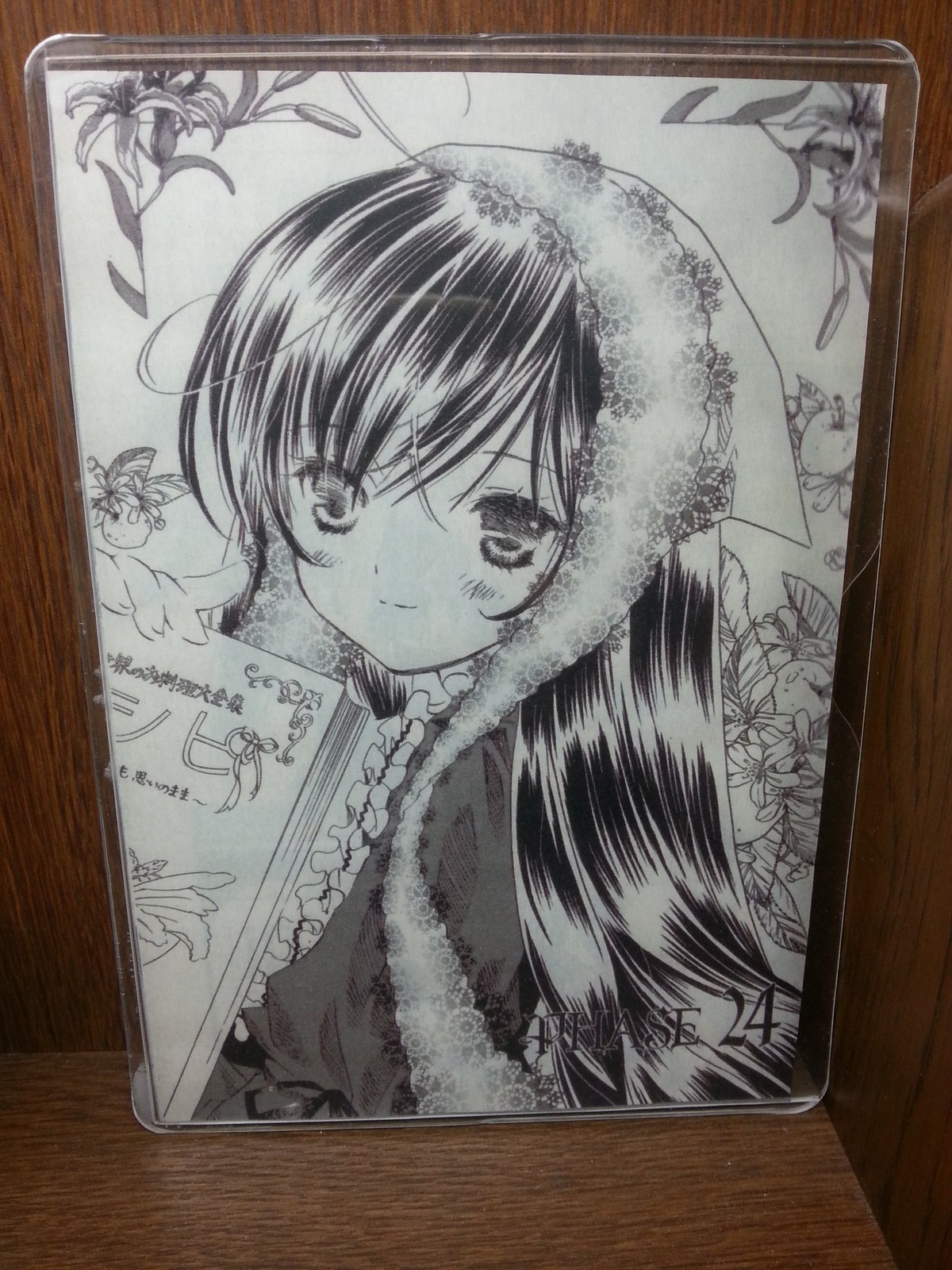 1girl bangs blush eyebrows_visible_through_hair flower graphite_(medium) houraisan_kaguya image long_hair looking_at_viewer monochrome photo photo_(object) shikishi smile solo suiseiseki traditional_media
