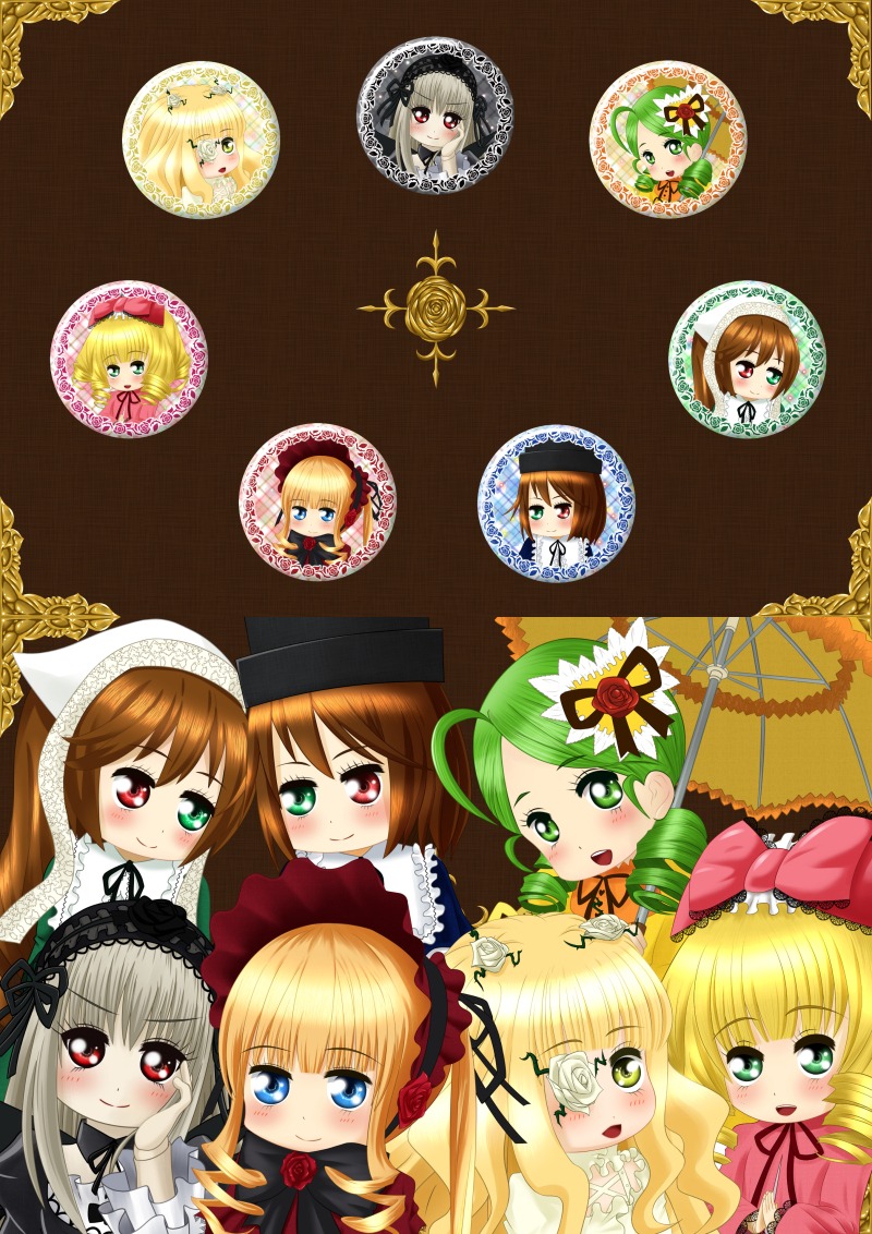6+girls blonde_hair blue_eyes blush bonnet bow brown_hair dress flower frills green_eyes green_hair hairband hat head_scarf headdress heterochromia hina_ichigo image kanaria long_hair multiple multiple_girls open_mouth pink_bow red_eyes rose shinku short_hair siblings sisters smile souseiseki suigintou suiseiseki tagme twins twintails two_side_up wings