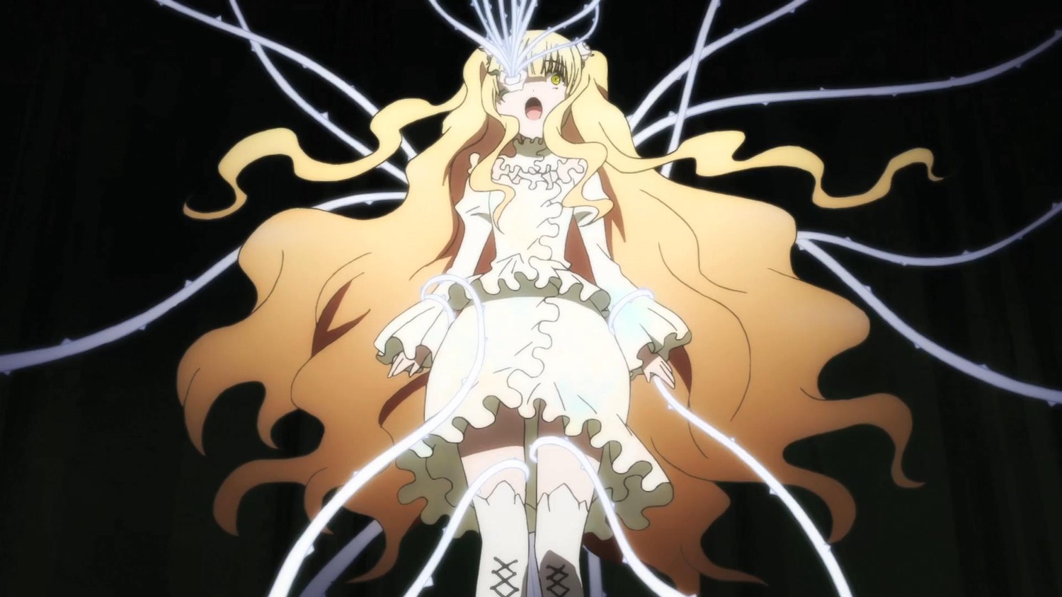 1girl blonde_hair dress image kirakishou long_hair see-through solo thighhighs very_long_hair wavy_hair yellow_eyes