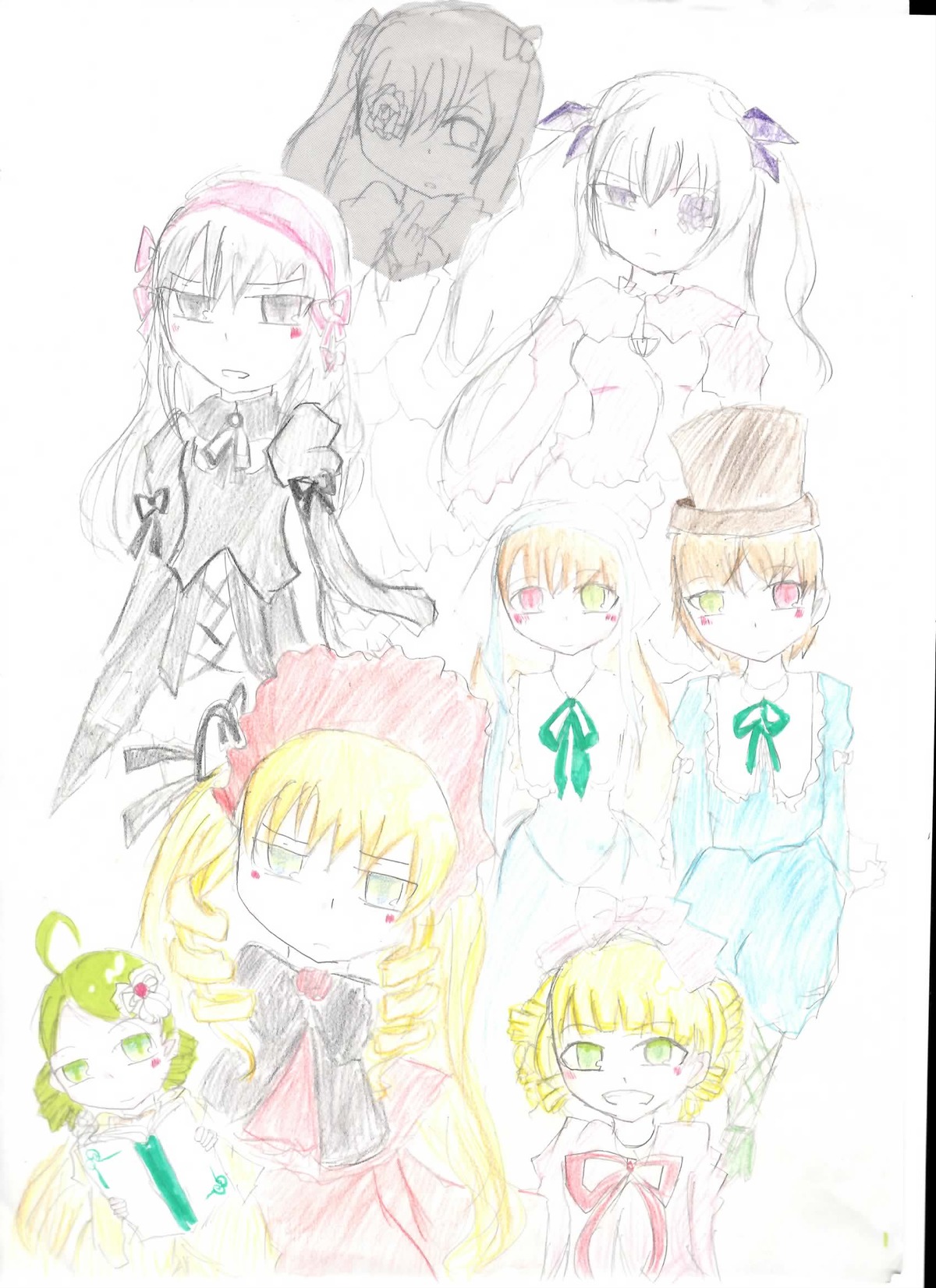 angry blonde_hair blush bow dress heterochromia hina_ichigo image long_hair long_sleeves looking_at_viewer multiple shinku suigintou suiseiseki tagme twintails