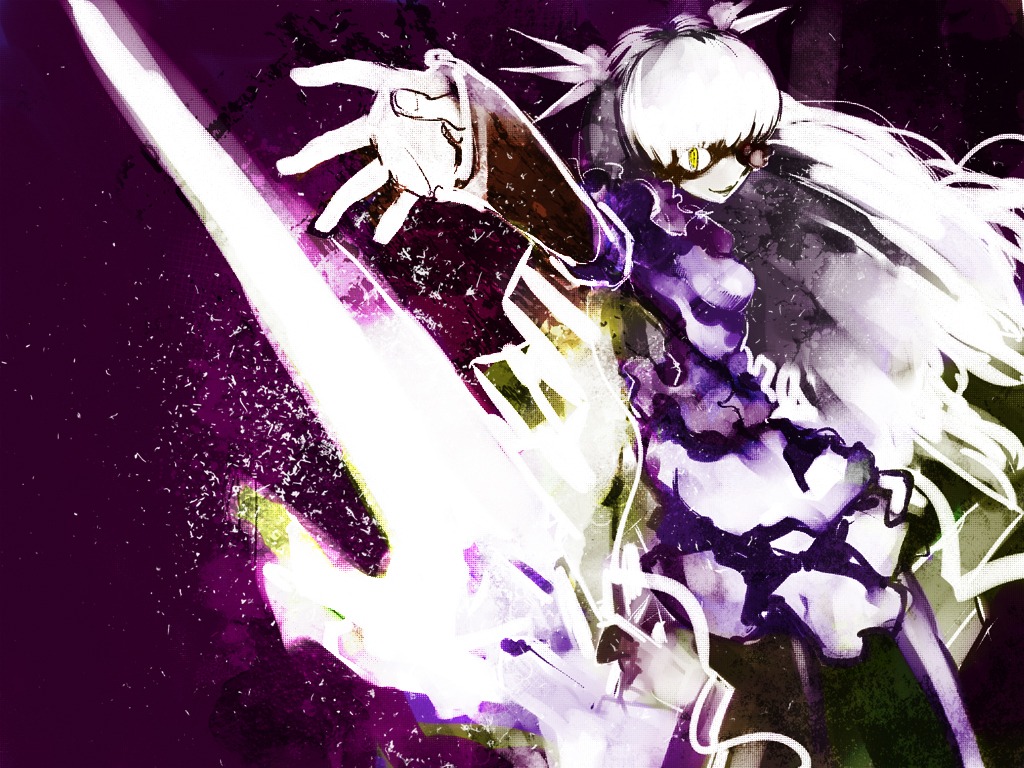1girl barasuishou dress glowing image long_hair sky solo space star_(sky) starry_sky ultimate_madoka
