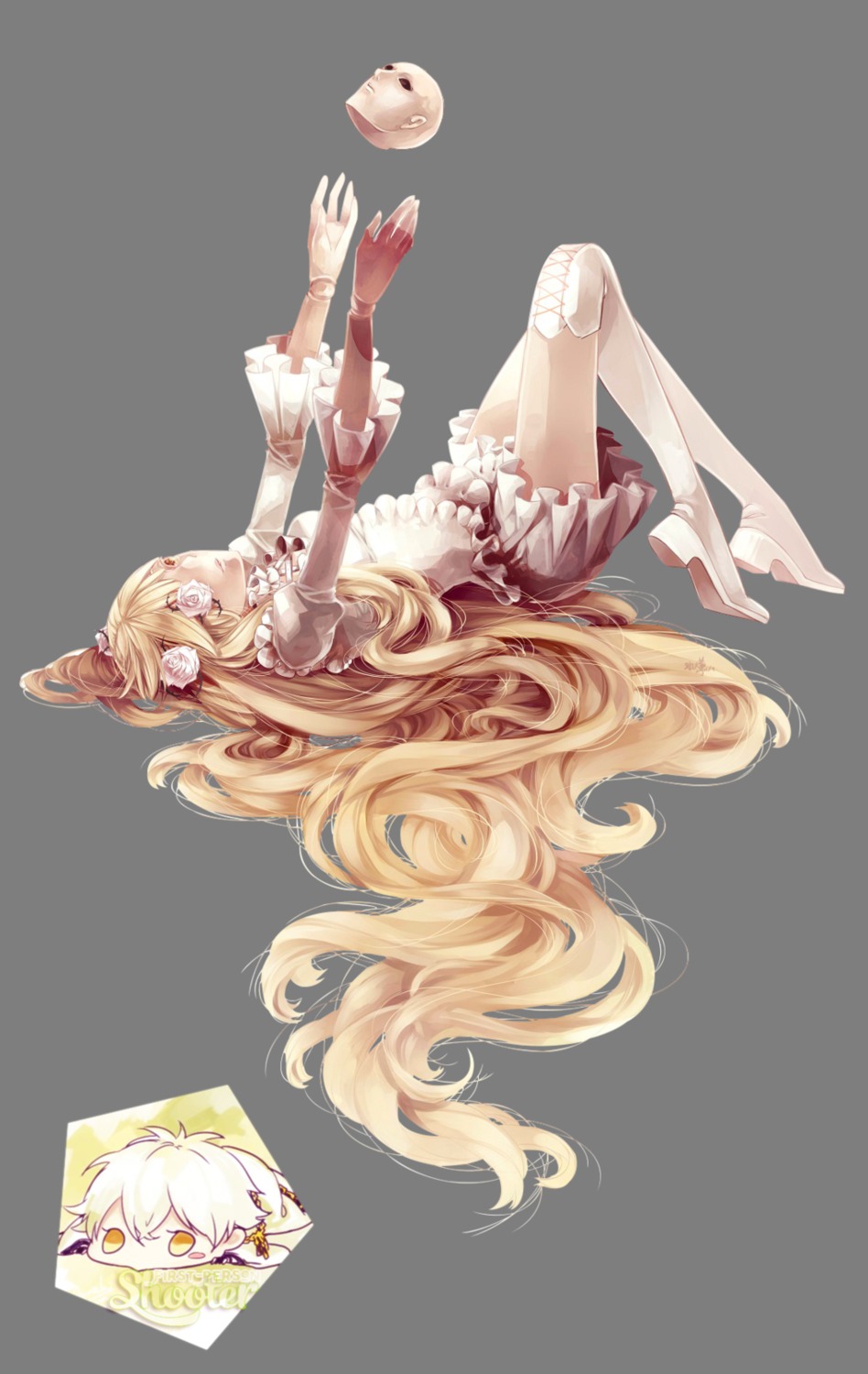 1girl blonde_hair dress flower frills full_body hair_flower hair_ornament image kirakishou long_hair puffy_sleeves solo transparent_background very_long_hair yellow_eyes