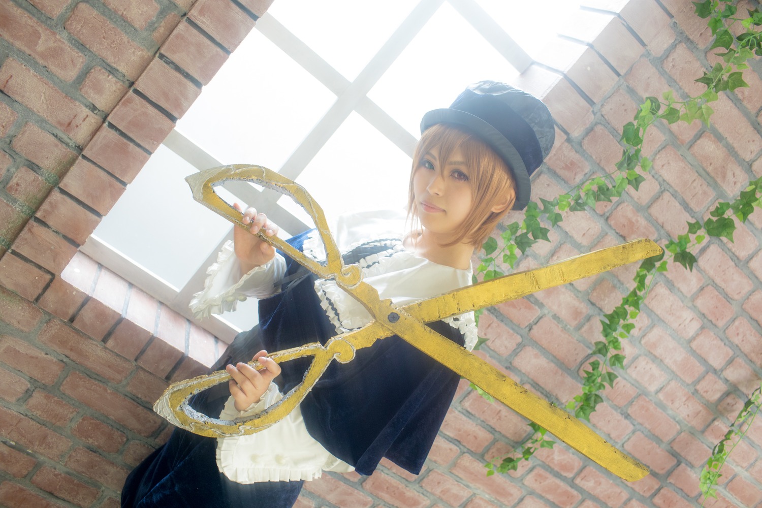 1girl blonde_hair brick brick_wall capelet dress hat long_sleeves solo standing suigintou wall