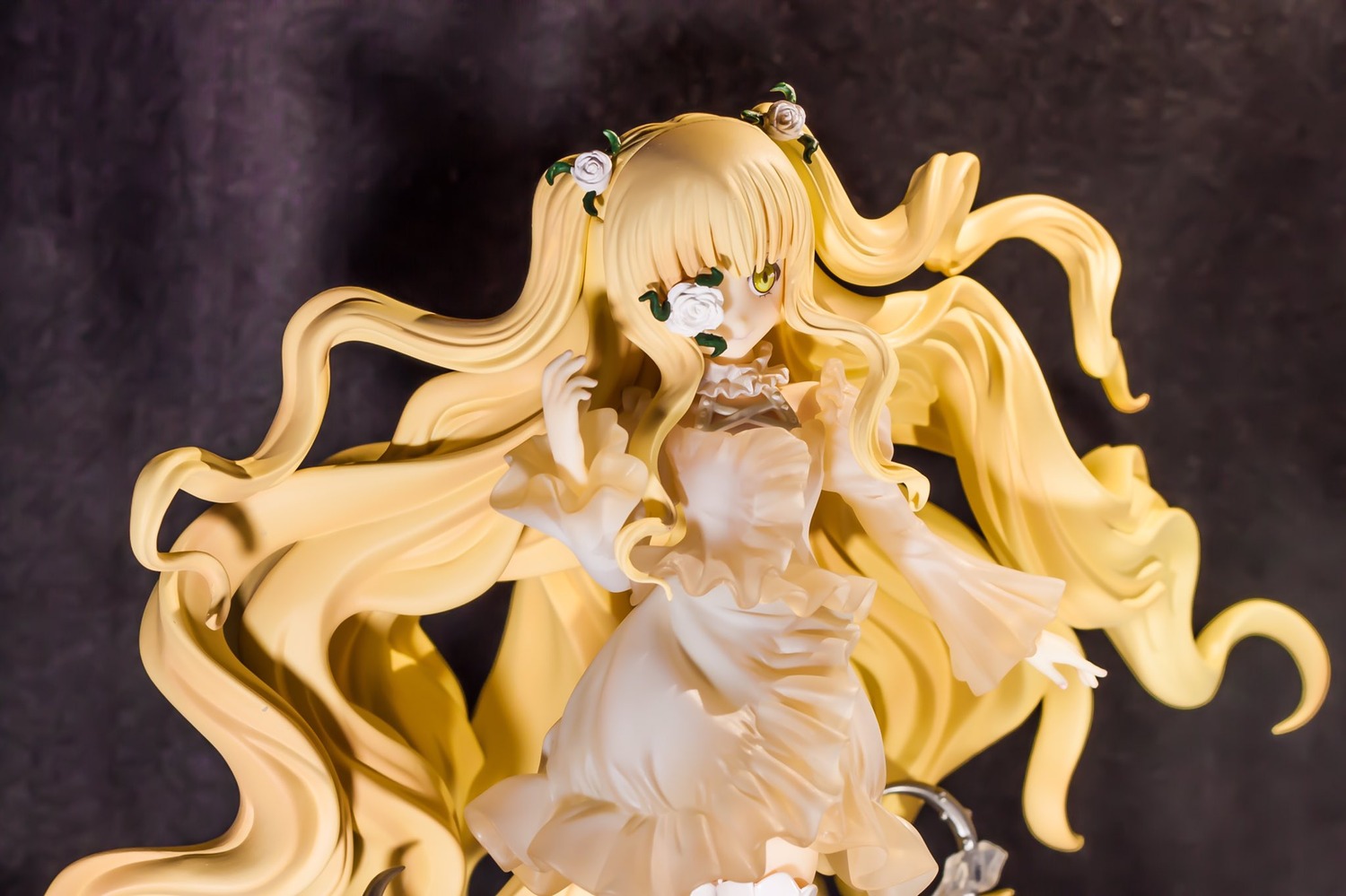 1girl blonde_hair doll dress eyepatch flower hair_ornament kirakishou long_hair see-through solo very_long_hair yellow_eyes