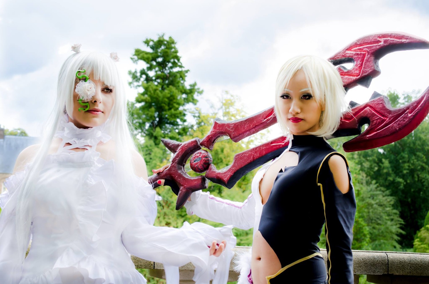 2girls kirakishou lipstick makeup multiple_girls navel short_hair solo white_hair wings