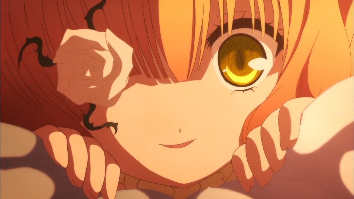 1girl close-up face halloween image jack-o'-lantern kirakishou looking_at_viewer lying out_of_frame pov pumpkin smile solo yellow_eyes