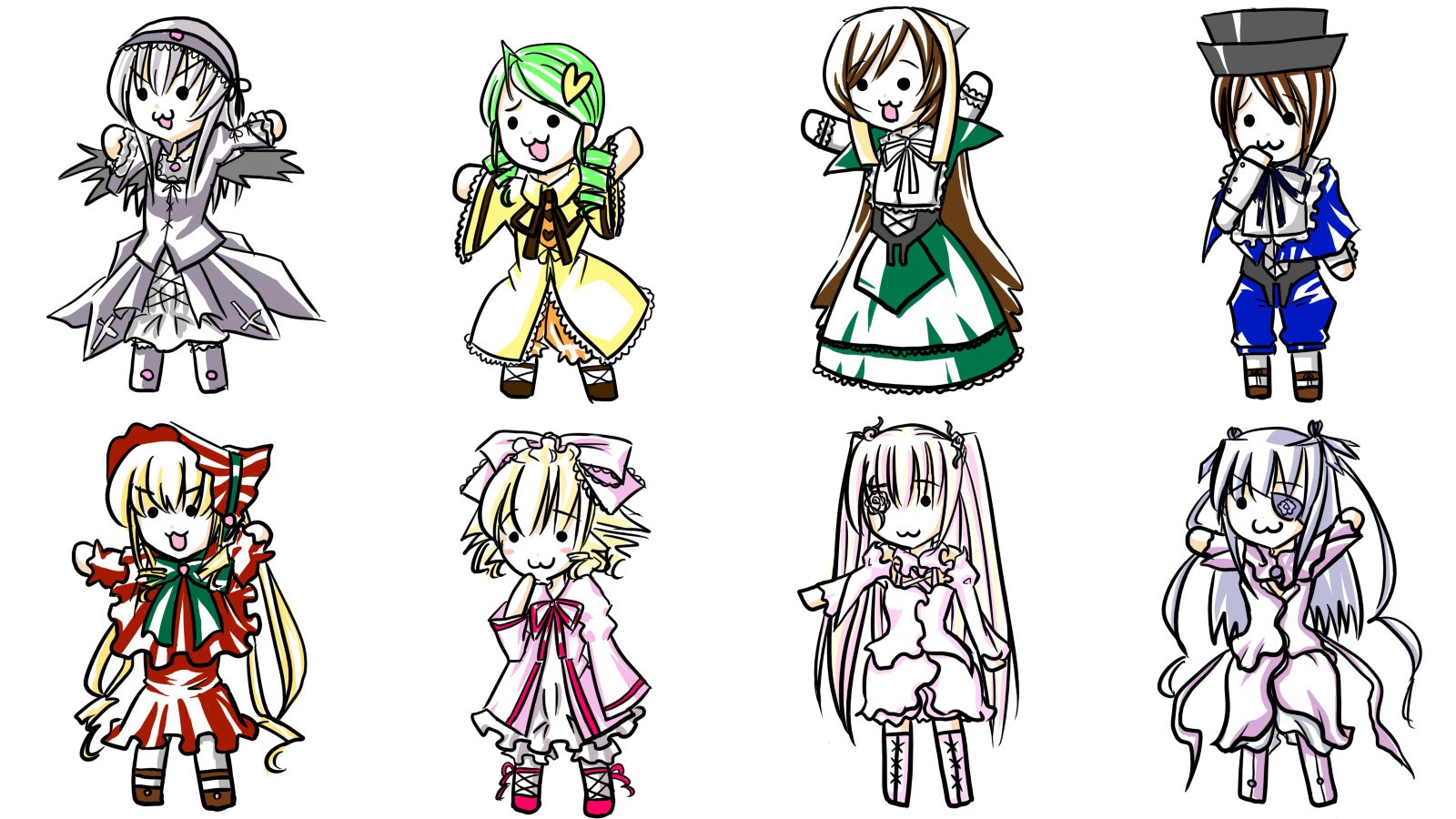 6+girls blonde_hair brown_hair dress green_hair hat image long_hair multiple multiple_girls shinku short_hair souseiseki suigintou suiseiseki tagme twintails very_long_hair wings