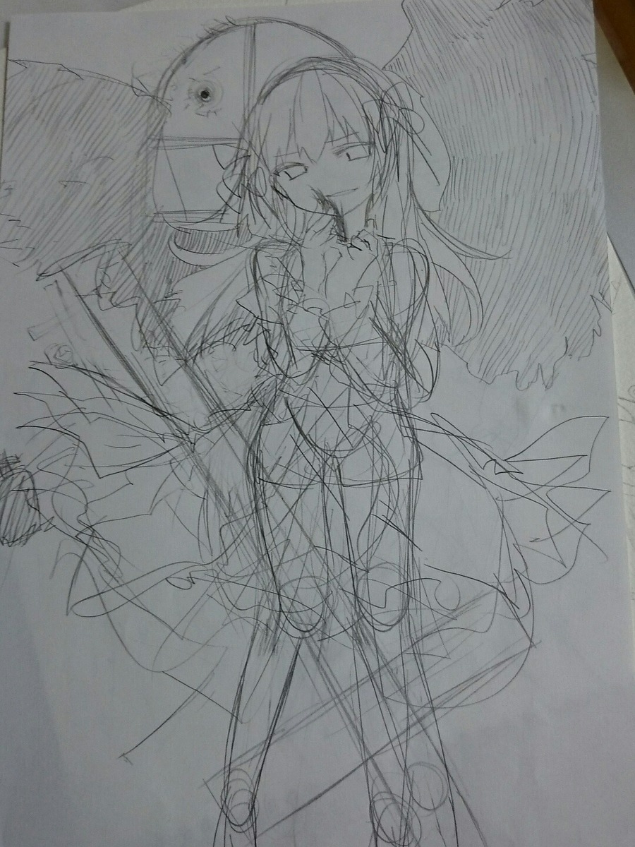 1girl 2girls akemi_homura akuma_homura argyle argyle_legwear black_hair bow bow_(weapon) choker dress elbow_gloves feathered_wings gloves greyscale hair_ribbon image kaname_madoka long_hair magical_girl monochrome multiple_girls ribbon simple_background sketch solo suigintou thighhighs traditional_media