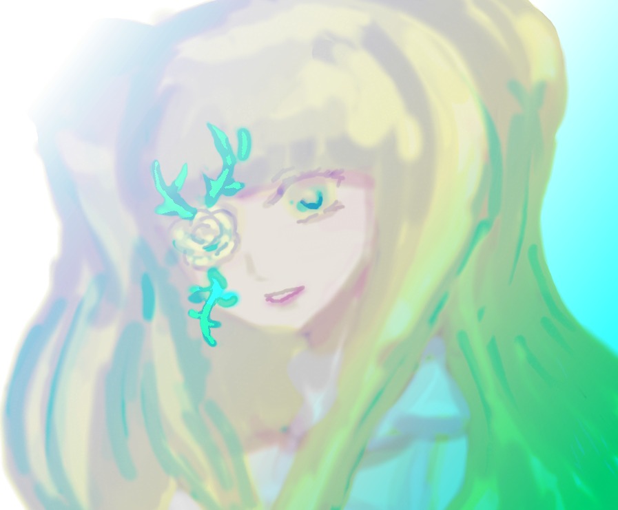 1girl blonde_hair blue_eyes blurry flower image kirakishou lips long_hair rose solo