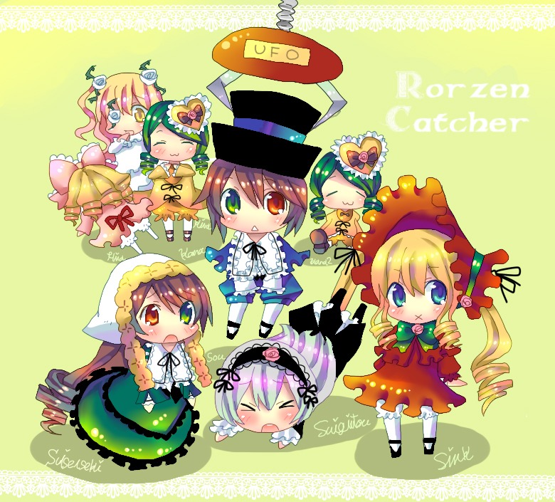 6+girls :3 :< :x >_< blonde_hair blue_eyes blush bonnet bow brown_hair chibi chocolat_(momoiro_piano) closed_eyes commentary_request crane_game diving dress drill_hair dual_persona eyepatch flower frills green_dress green_eyes green_hair hair_ornament hairband hat heterochromia hina_ichigo image kanaria kirakishou long_hair long_sleeves multiple multiple_girls pantyhose pink_bow pink_flower pink_hair pink_rose red_eyes rose rozen_maiden shinku short_hair siblings sisters souseiseki suigintou suiseiseki tagme twins twintails very_long_hair white_flower white_hair white_rose yellow_eyes