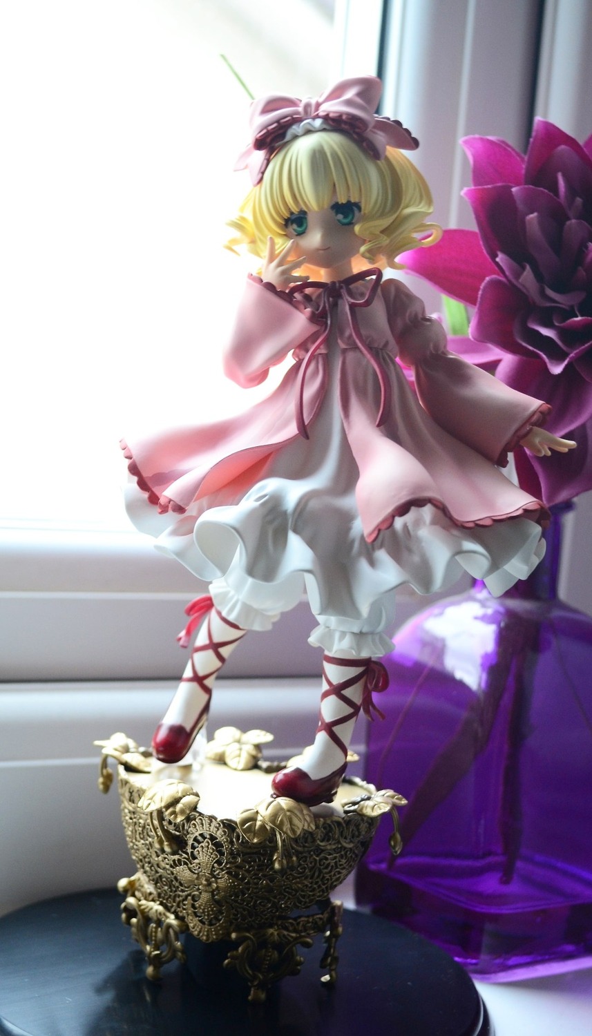 1girl blonde_hair bloomers blue_eyes bow doll dress flower frills full_body hair_bow hina_ichigo hinaichigo long_sleeves medicine_melancholy ribbon short_hair solo