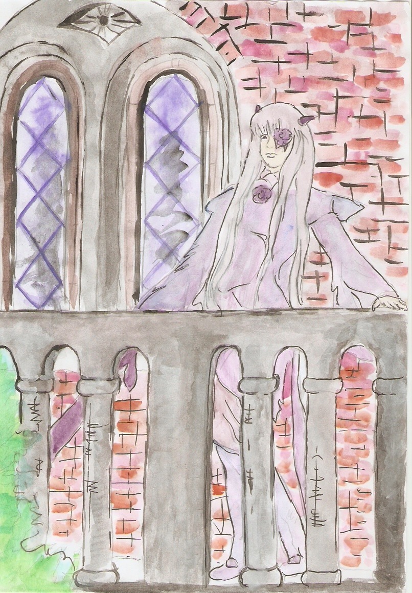 1girl barasuishou dress hair_ornament image long_hair marker_(medium) solo traditional_media