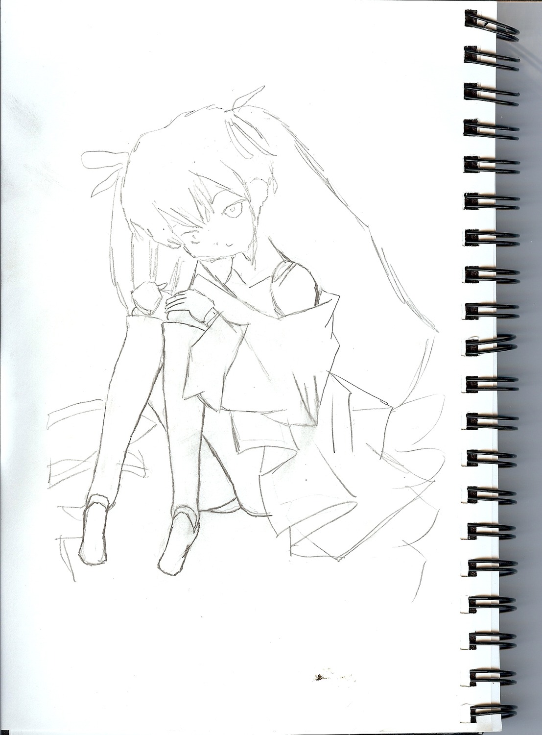 1girl barasuishou full_body greyscale hair_ribbon image long_hair monochrome ribbon solo twintails