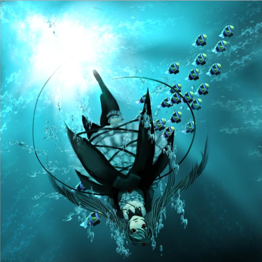 1girl air_bubble bad_id bad_pixiv_id black_dress bubble dress fish hairband image long_hair rozen_maiden solo suigintou ton_(pixiv297588) underwater water