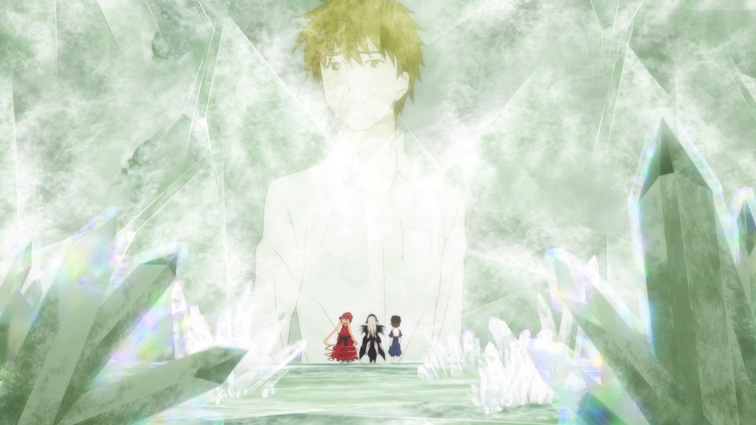 blonde_hair brown_hair dress emiya_shirou image long_hair multiple multiple_boys multiple_girls nature tagme